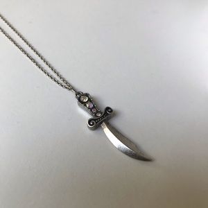 Silver Jeweled Dagger Necklace